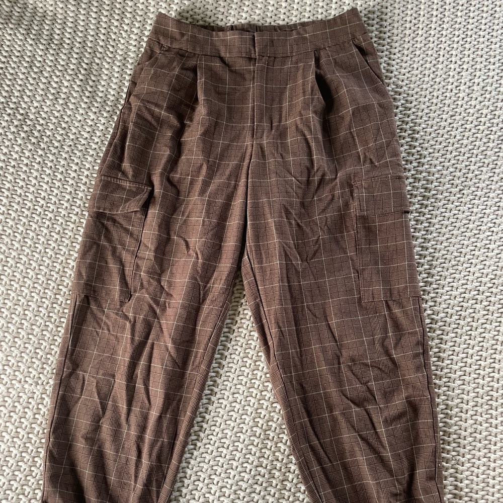 a new day Checkered Brown Trousers